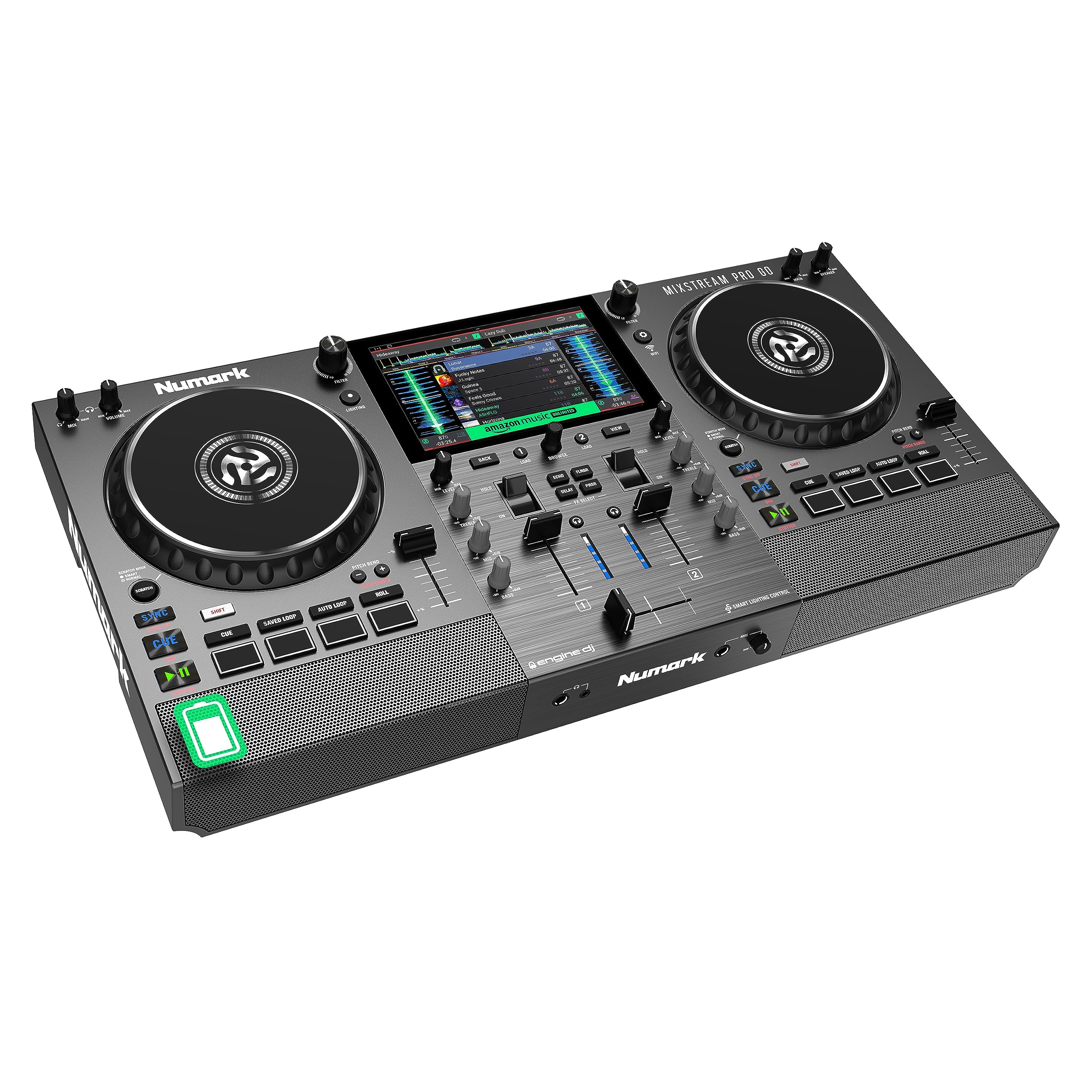 Numark Mixstream Pro Go - Standalone DJ Controller with Battery, DJ Mixer, Speakers, Amazon Music Unlimited, WiFi, Touchscreen, Works with Serato DJ