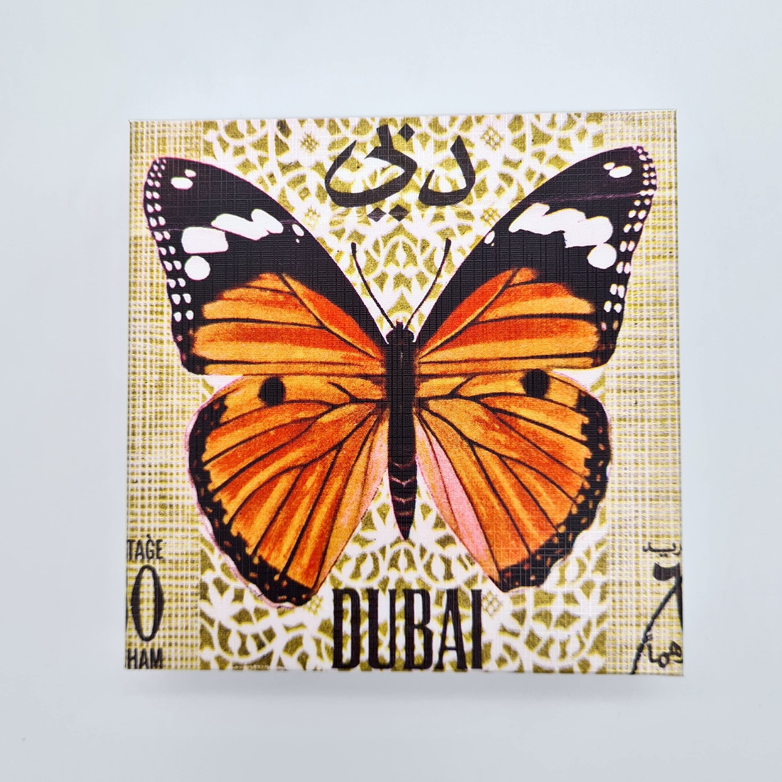 Studio Manhattan Art+Design Art Block 5x5 inches Dubai Stamp Dubai Abstract Art Modern Framed Ink Canvas Wall Art for Bedroom Living Room Home Office Wall Decor Picture Artwork Ready to Hang