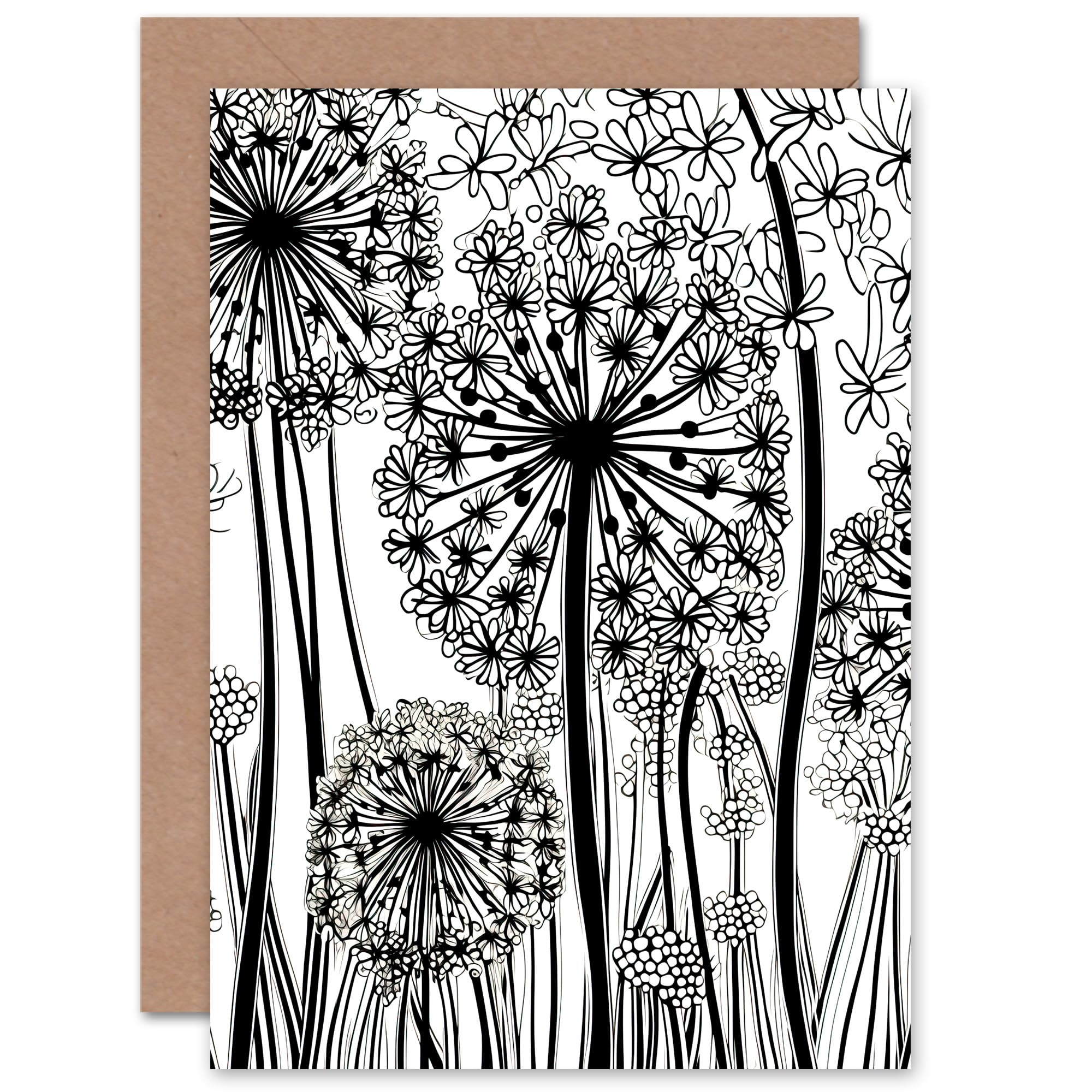 Artery8 Folk Art Allium Flowers Floral for Wife Her Mum Sister Daughter Mom Gran Nan Birthday Thank You Mothers Day Blank Art Greeting Card