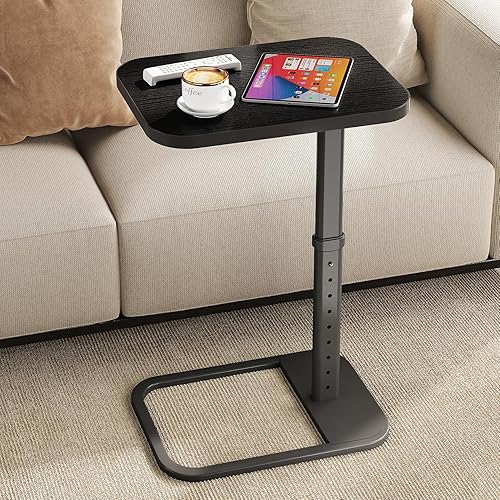 Miniatura 17 de Kitstorack - Bandeja/mesa de TV, altura ajustable y tapa abatible y esquinas metálicas redondeadas, mesa de aperitivos para sofá, cama, silla, sala