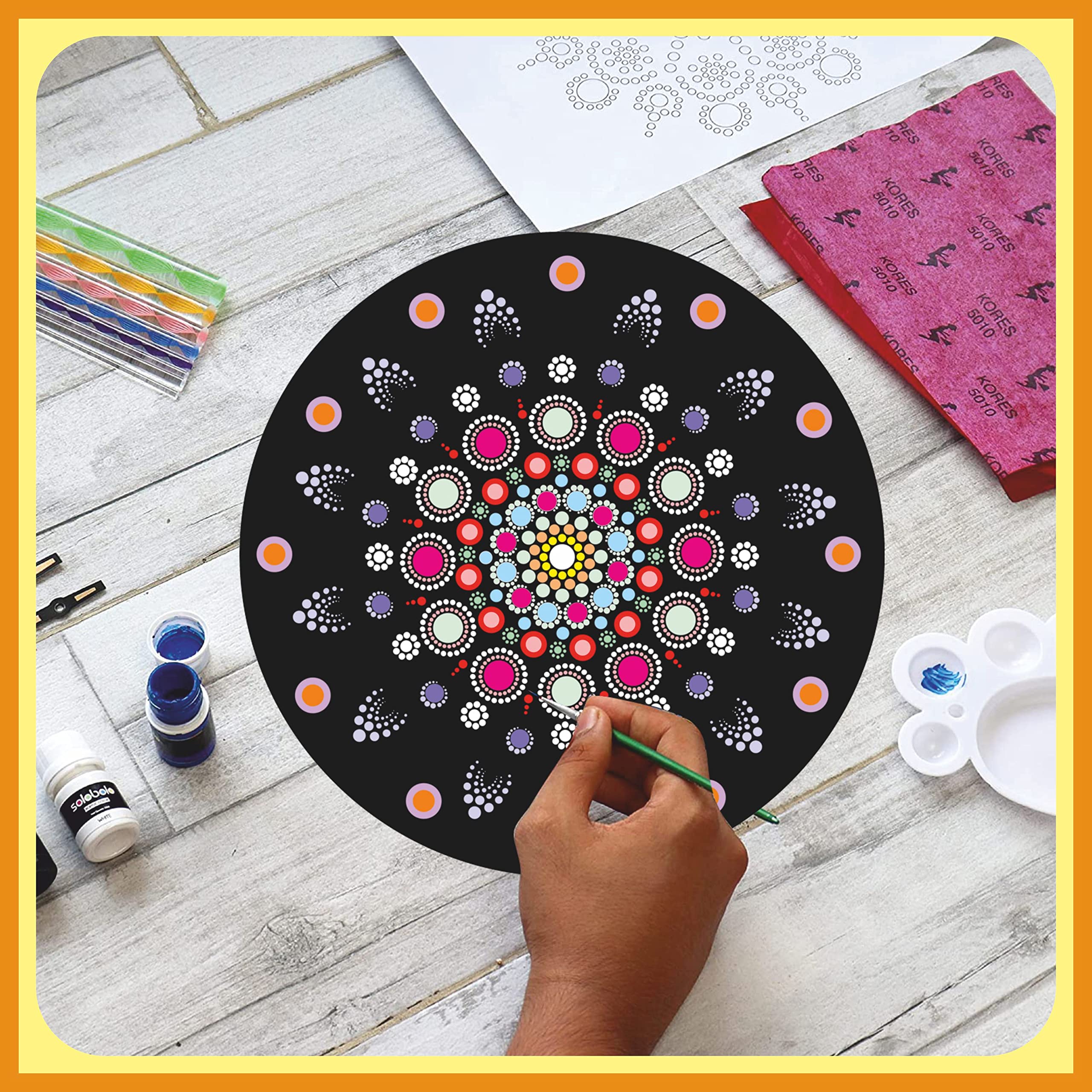 Solobolo Mandala Painting Kit, Adults|Diy Mandala Clock Kit, Home Decor|Craft Materials Mdf Cutouts, Art & Craft Kit| Gifts, Girls|Size-12 Inch Wall Clock Premarked Mdf Base, Painting - Brown 3