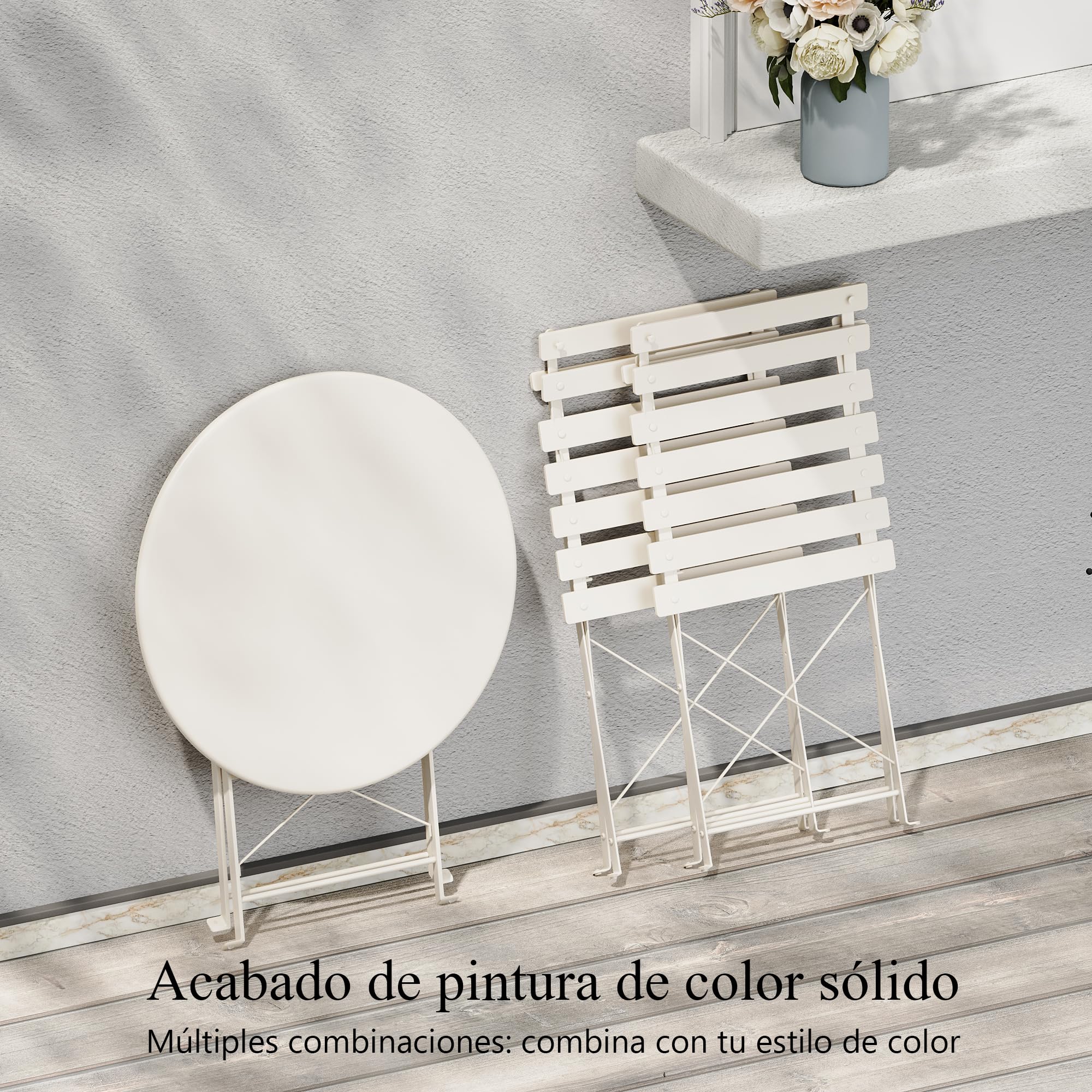 DEWINNER Conjunto de Mesa y sillas, Plegable, Conjunto de Mesa y sillas de jardín de Tres Piezas, 1 Mesa y 2 sillas, con Mantel Impermeable, Conjunto de Muebles de balcón