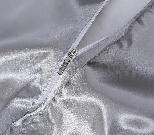 Miniatura 4 de BEDCOLOR Juego de funda de edredón suave de satén similar a la seda (plata, individual)