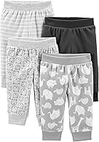 Vista 21 de Simple Joys by Carter's Paquete de 4 pantalones de forro polar unisex para bebé Negro/Marfil/Gris Claro/Rayas Blancas