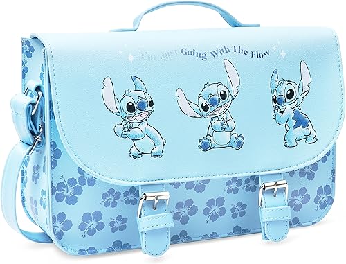 Disney Bolsa de puntada para niñas, bolsa cruzada Lilo y Stitch, Azul, Duradero