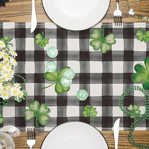 Miniatura 5 de Siilues Camino de mesa del día de San Patricio, divertidas decoraciones del día de San Patricio, trébol de la suerte, decoración de mesa
