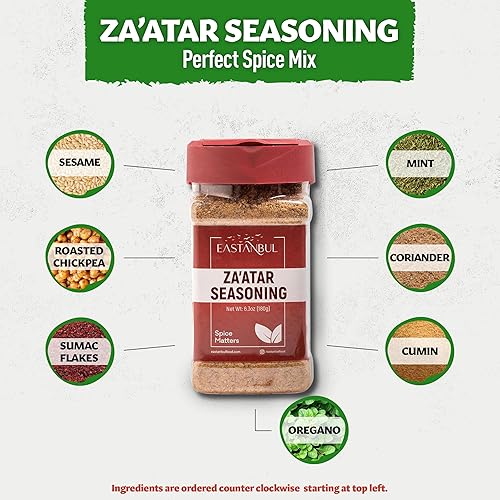 Miniatura 5 de Eastanbul Zaatar condimento, 6.3 onzas, Za'atar, especias Zaatar de especias de Oriente Medio, perfecto para mezclas de condimentos mediterráneos,
