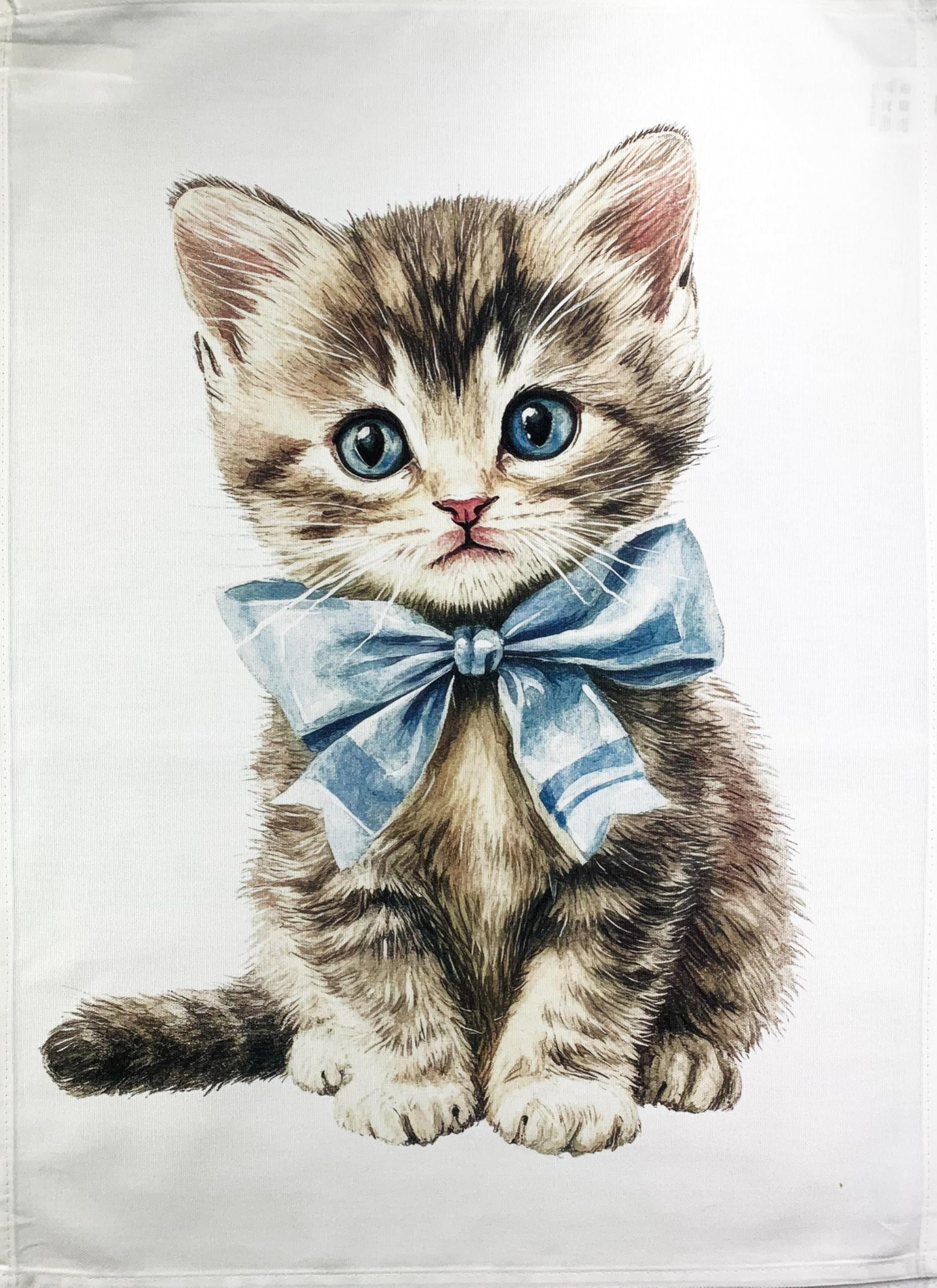 Half A Donkey White The Tabby Kitten Large Cotton Tea Towel