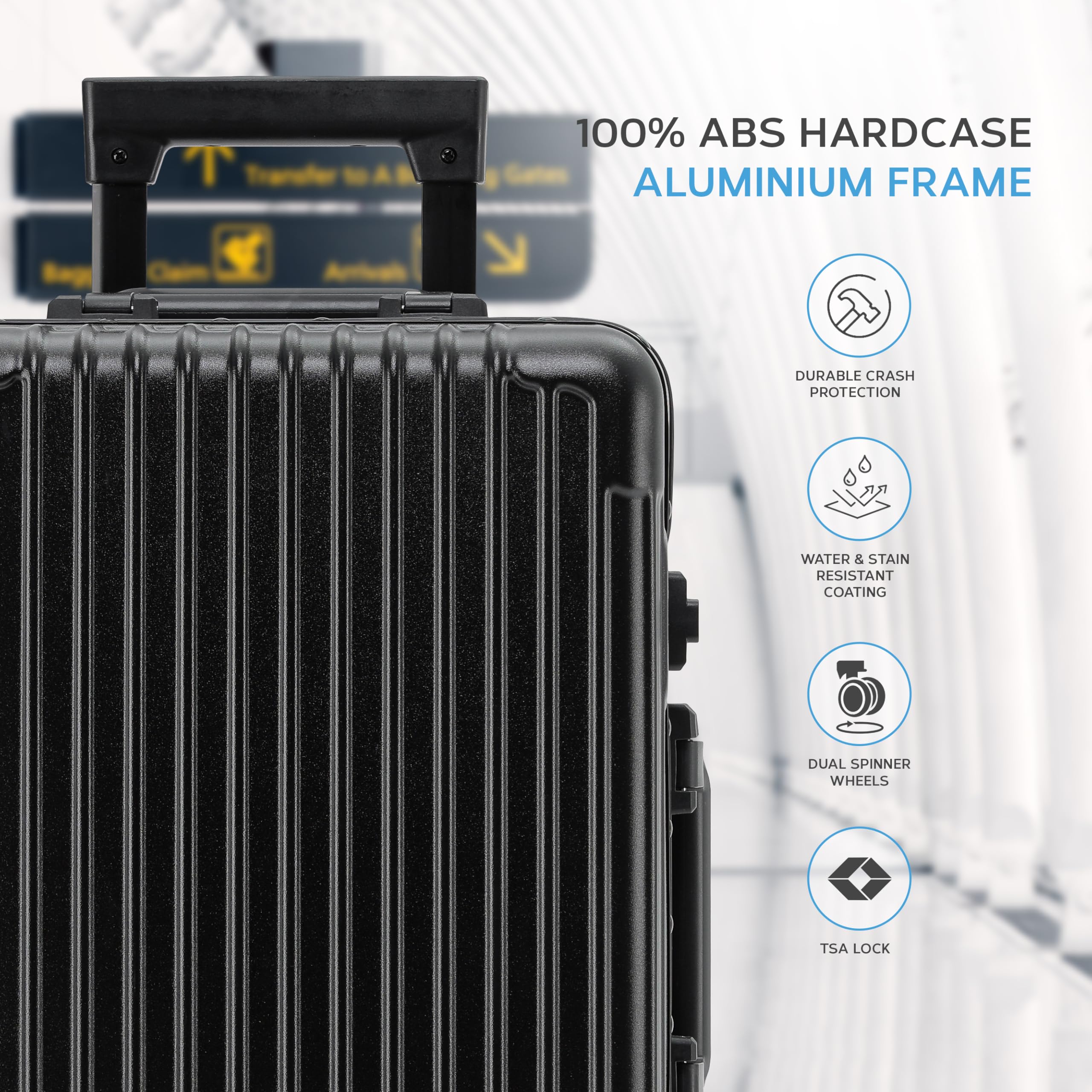 Flight Knight Premium Lightweight Carry On Suitcase - 8 Spinner Wheels - Built-in TSA Lock - Aluminium Frame, ABS Hard Shell Carry on Check in Luggage Highly Durable - Approved for Over 100 Airlines