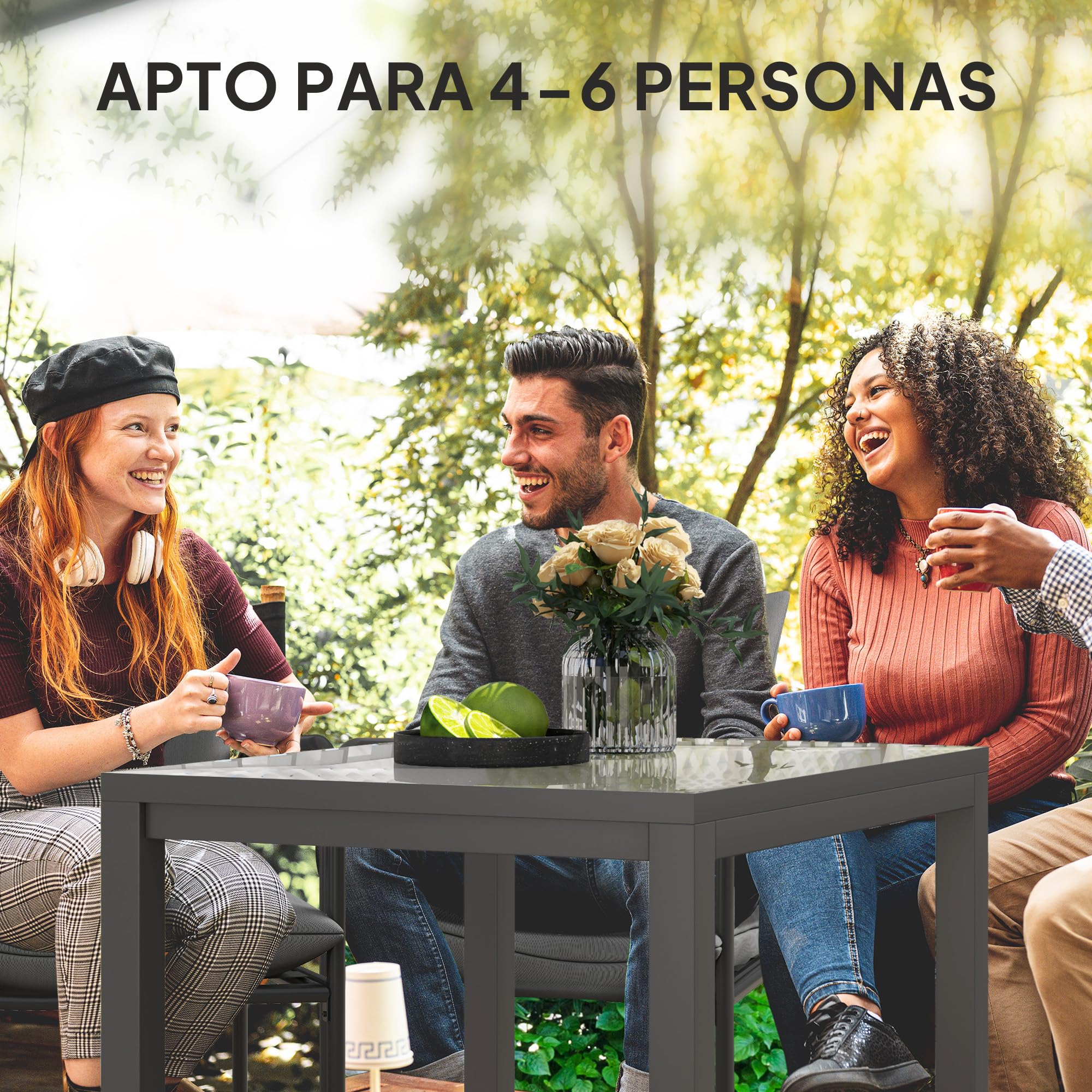 Outsunny Mesa de Jardín Extensible Mesa de Comedor Exterior Ajustable 85-125 cm con Borde de Aluminio Carga 70 kg Mesa Rectangular para 4-6 Personas para Patio Terraza Gris Oscuro