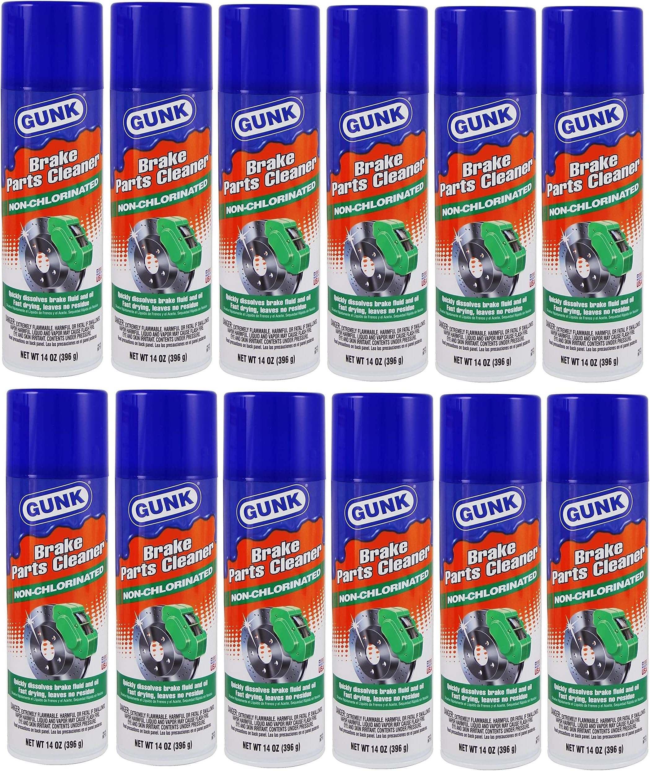 DENCO DISTRIBUTING, INC. Gunk Brake Parts Cleaner - Non-Chlorinated - 14OZ Cans - 12 Per Case - Made in USA (12)