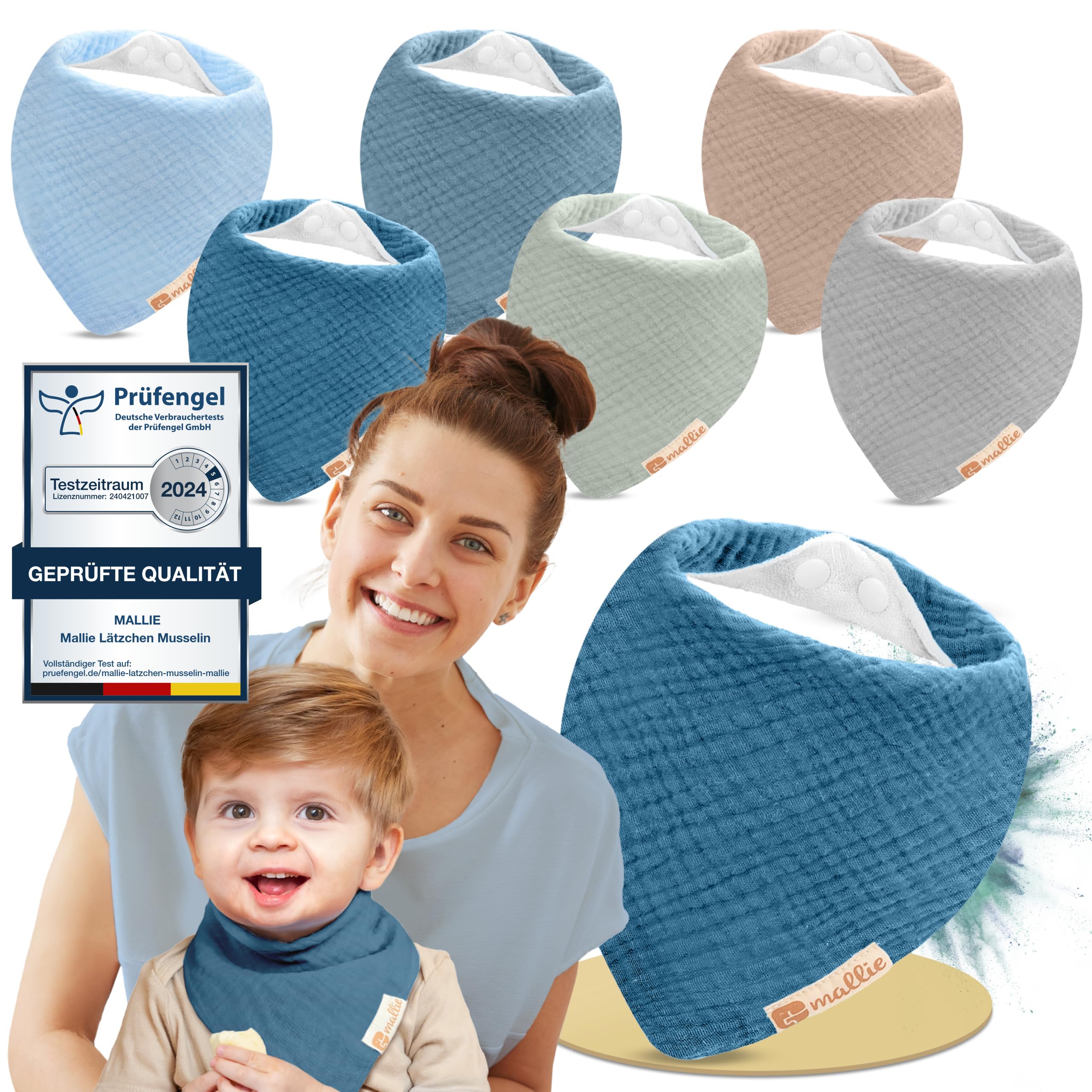 Mallie® Frottee Lätzchen Baby im 6er Set | Superweiches Musselin Halstuch als Bibs, Dreieckstuch oder Baby Lätzchen | Neue Babylätzchen in Dreiecksform | Sabberlätzchen sowie Halstücher