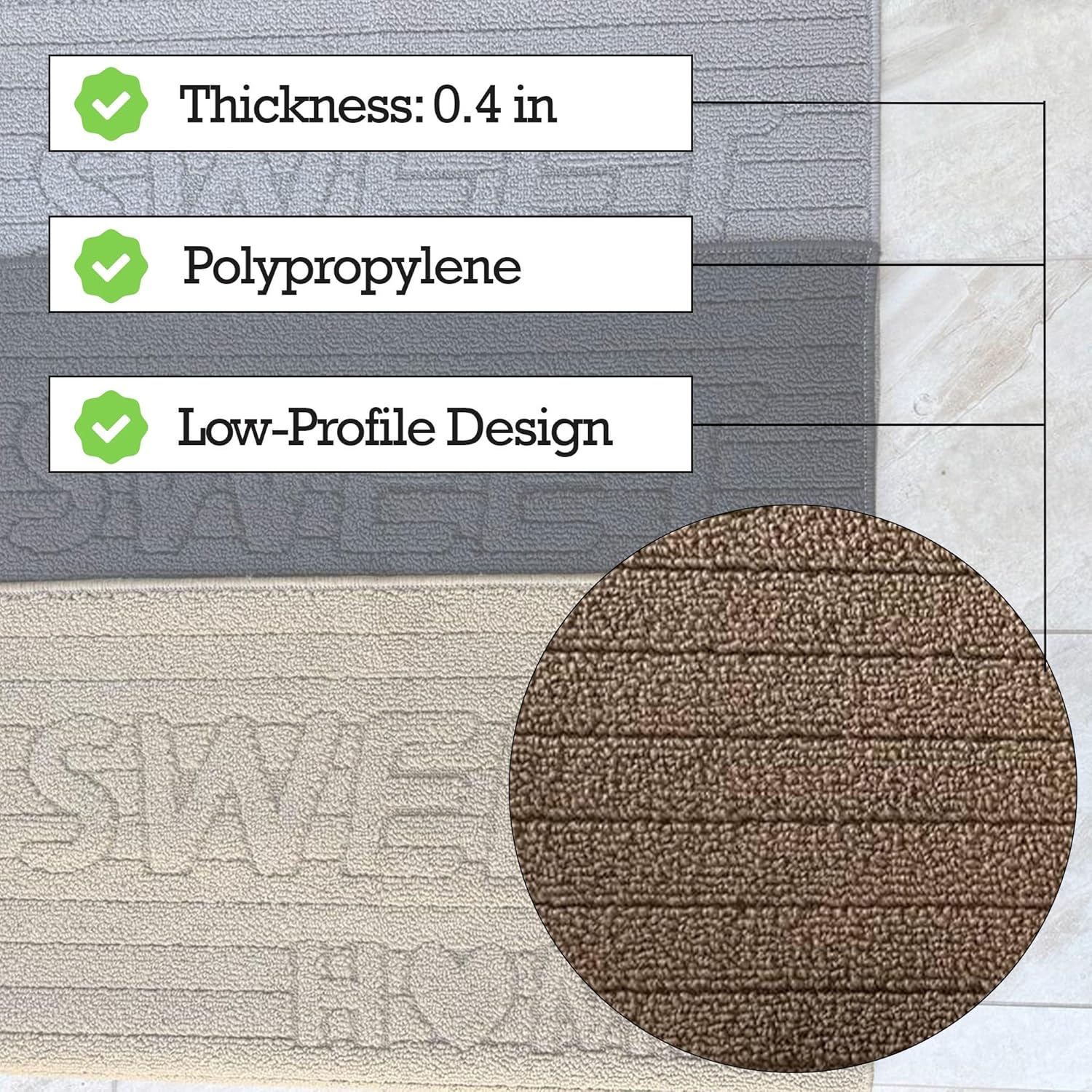 Indoor Door Mat, Dirt Resistant and Absorbent, 35x24 Non-Slip Rubber Backing Floor Mats, Easy-to-Clean Low-Profile Doormat for Entryway, Front Door, and Inside Entrance, Beige