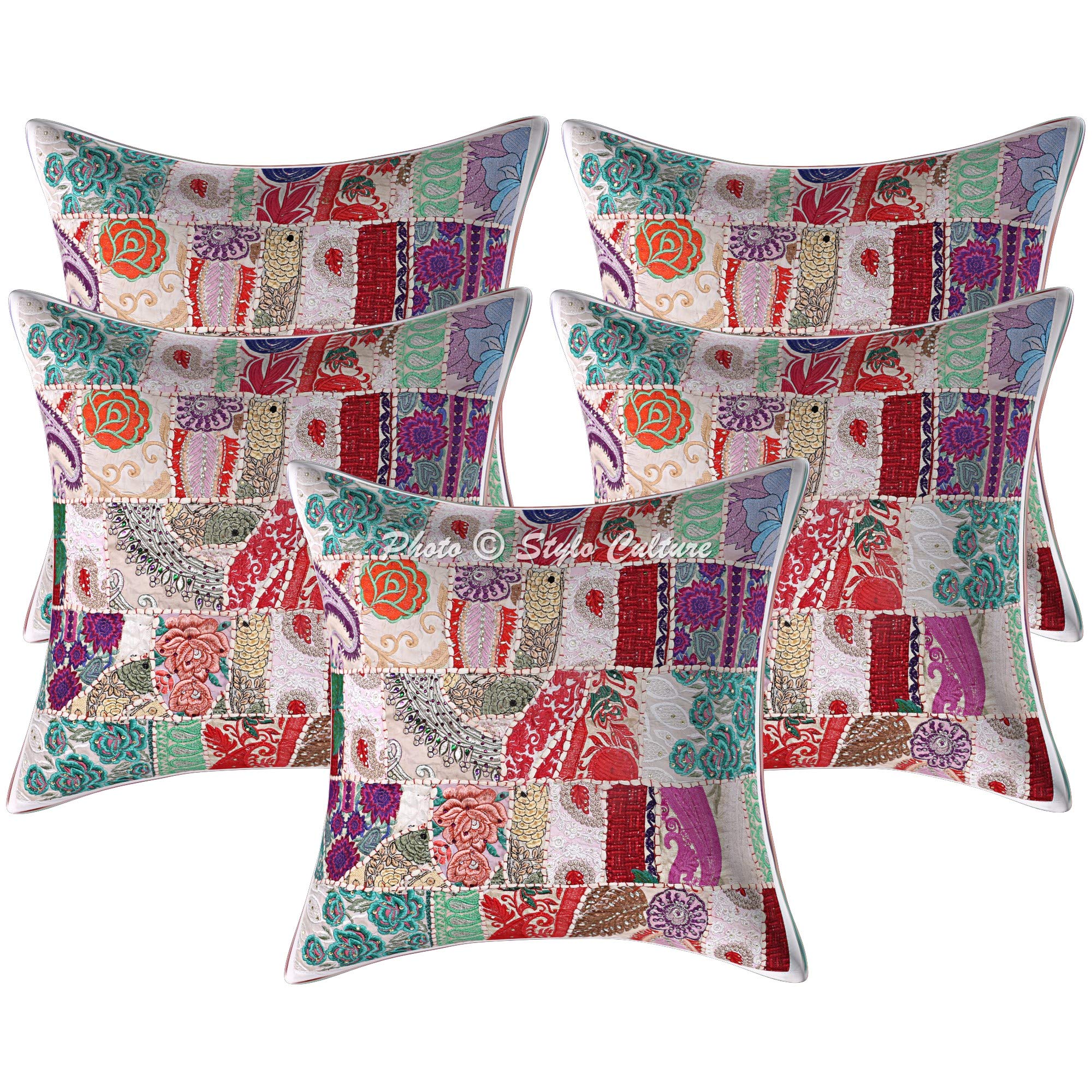 Stylo Culture Etnico Fodere Per Cuscini 60x60 cm Decorazione Per La Casa Letto Astratto Patchwork Vintage Turchese Quadrato Chiusura Della Busta 24x24 pollici Federe Per Cuscino Divano - 2 pezzi