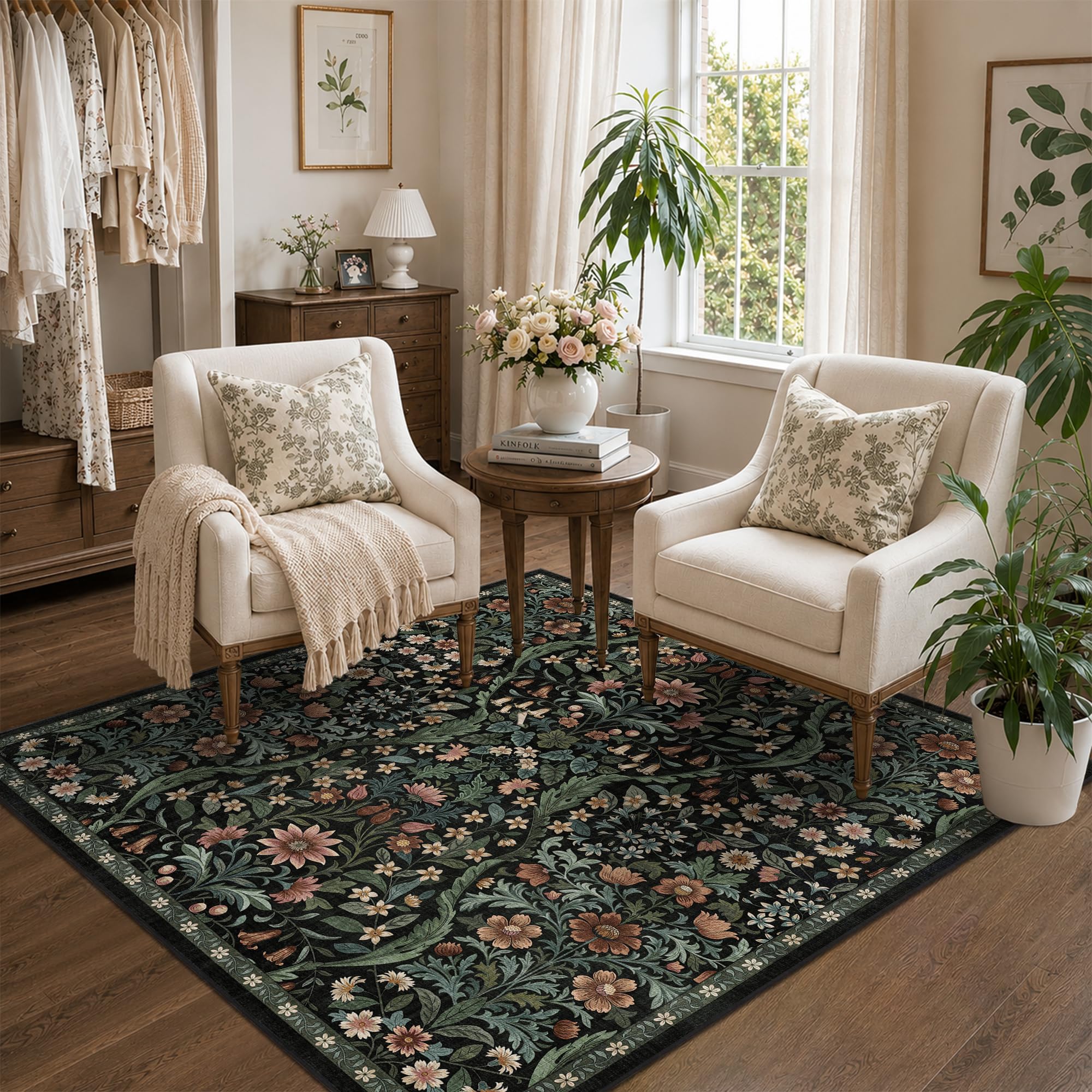 4x4 Square Rug Floral Washable Rugs for Entrance Indoor Doormat