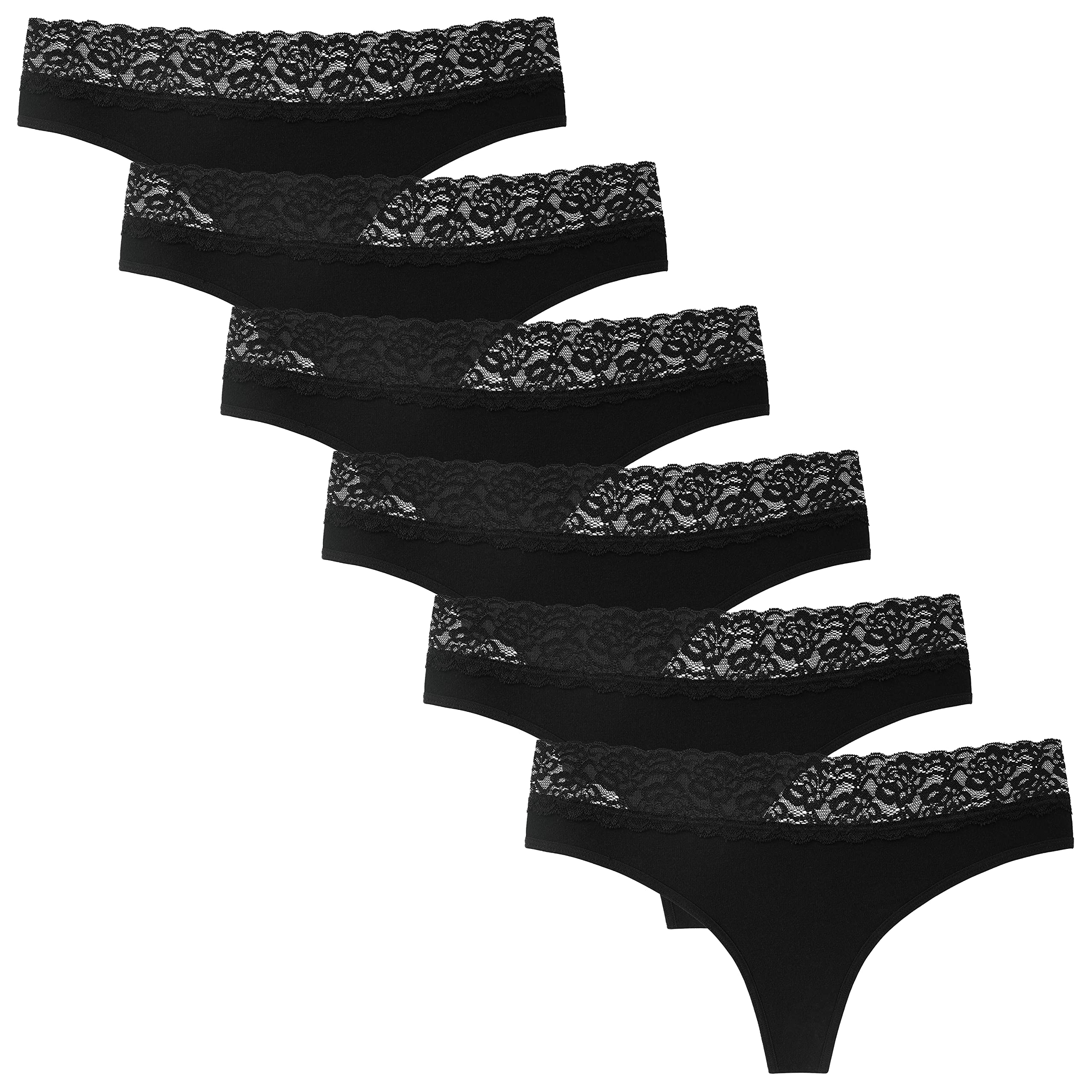 INNERSY String Tanga Damen Spitze Sexy Unterwäsche Frauen Hipster Unterhosen Baumwolle 6er Pack