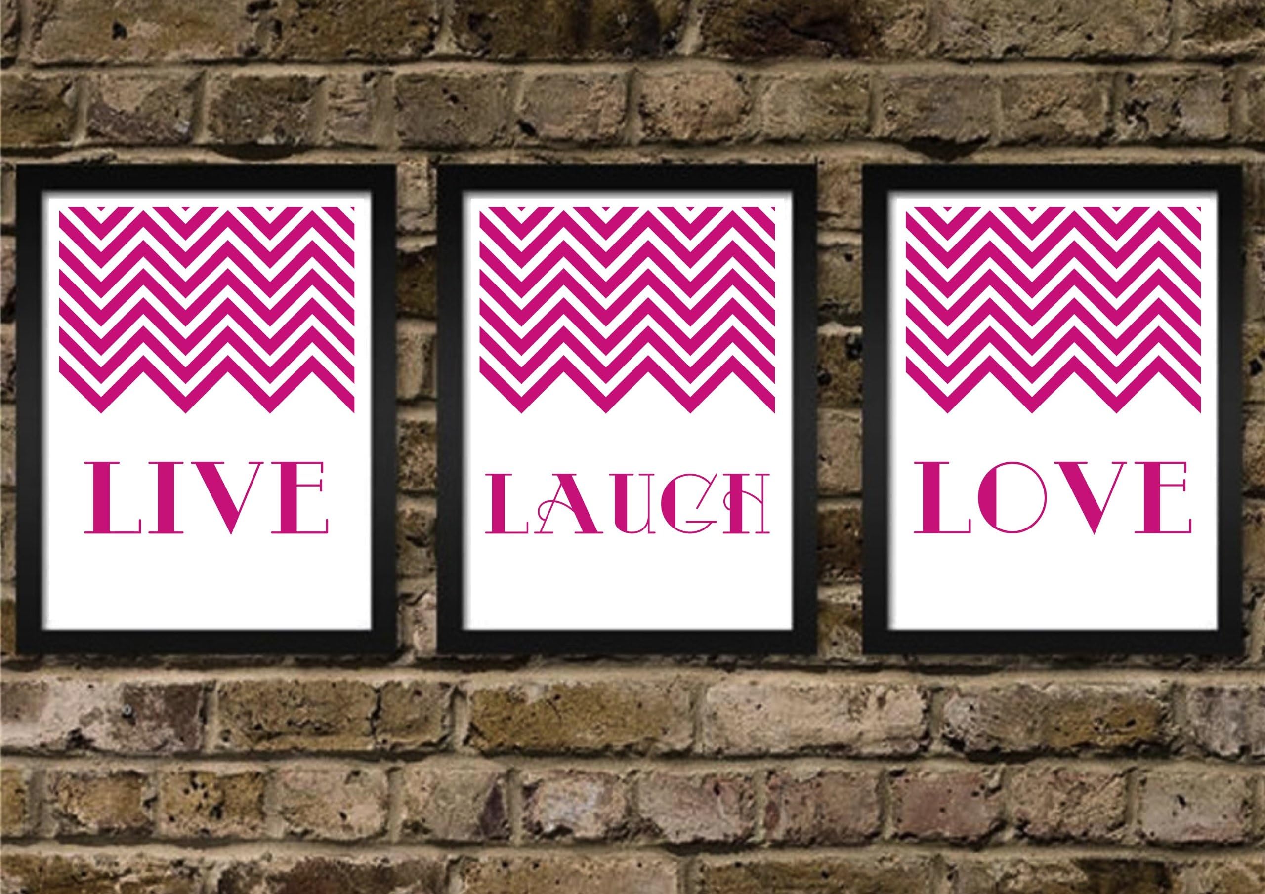 Lot of Pink Live Love Laugh Chevron Motivational Life Quote Wall Art Decor
