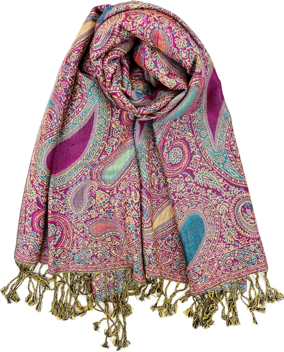 Plum Feathers Tapestry Ethnic Jacquard Paisley Pattern Pashmina Scarf