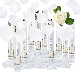 10er Set Partypopper Rosenblätter, 40 cm, für Hochzeit und Verlobung, Konfettikanone bis 8 m Höhe, Konfettiregen, weiß