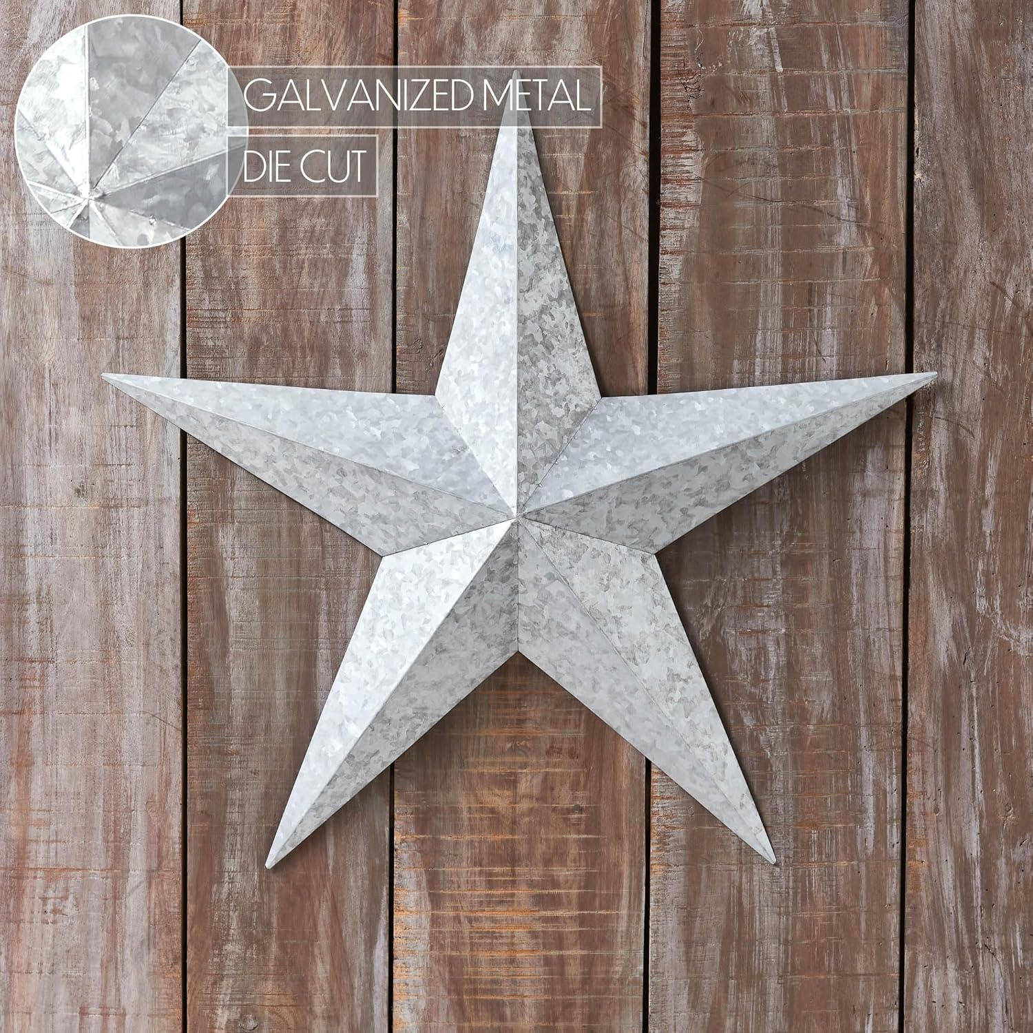 VHC Brands Patriotic Faceted Metal Star Galvanized Wall Hanging 24x24, Independence Day Decor, American Star Design, Distressed Appearance Metal Wall Hanging