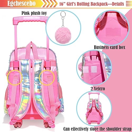 Miniatura 4 de Egchescebo Mochila de viaje para niños con ruedas para niñas, Hudiejie - Rosa, Mochilas tipo mochila
