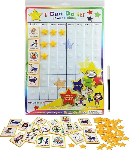 Miniatura 3 de Gráfico de bonificación y calcomanías gratis, tabla de recompensas de comportamiento divertido para niños, puedo hacerlo! Tabla de tareas para niños