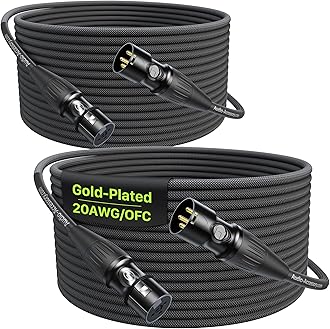 50ft XLR Cable 2 Pack, 20AWG, Professional Gold-Plated Rean Connectors from Neutrik, Kevlar-Reinforced Nylon Braided Microphone Cable, Mic Cable, Shielded and Balanced XLR Male to Female Cord