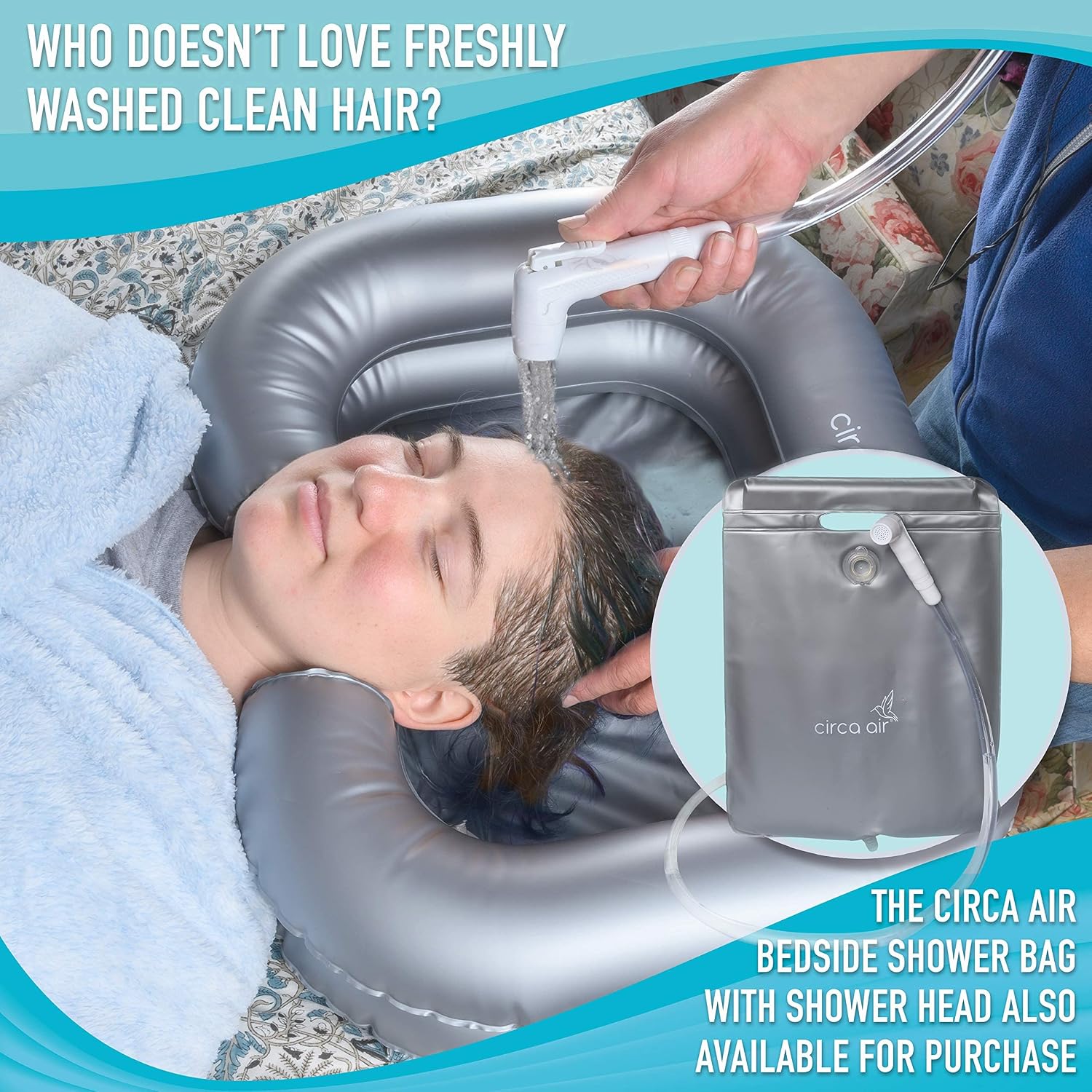 Circa Air Inflatable Hair Washing Basin For Bedridden - Wash Hair In Bed With Shampoo Basin. Portable Shampoo Bowl With Pillow For Extra Comfort. The Perfect Inflatable Sink For Locs Detox