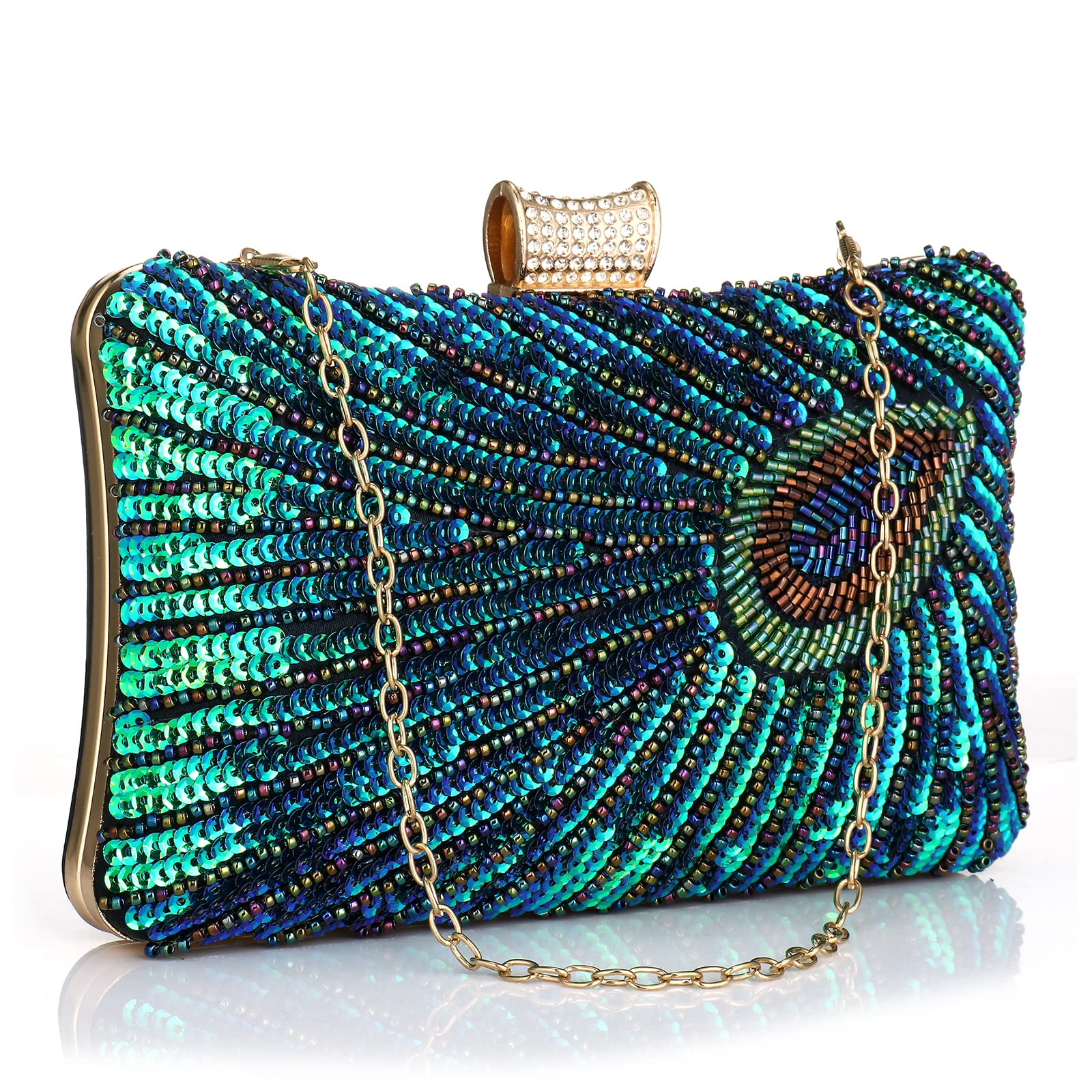 BWKUNOLFBeaded Sequin Peacock Evening Clutch Bags Party Wedding Purse
