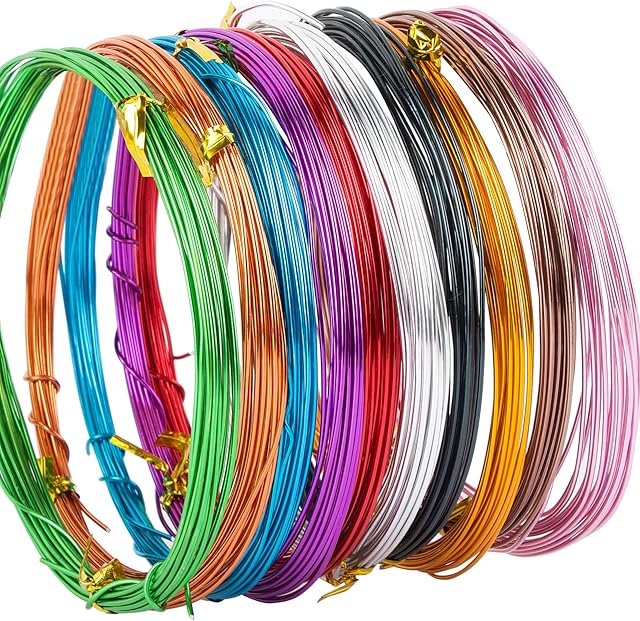 10 Colors 50 Meters Aluminium Craft Wires 1MM Coloured Alumina Round Wire Craft Wire for DIY Handmade Jewellery and Crafts Bicycle Motorcycle Modeling Weaving Bonsai Modeling Aluminum Wire