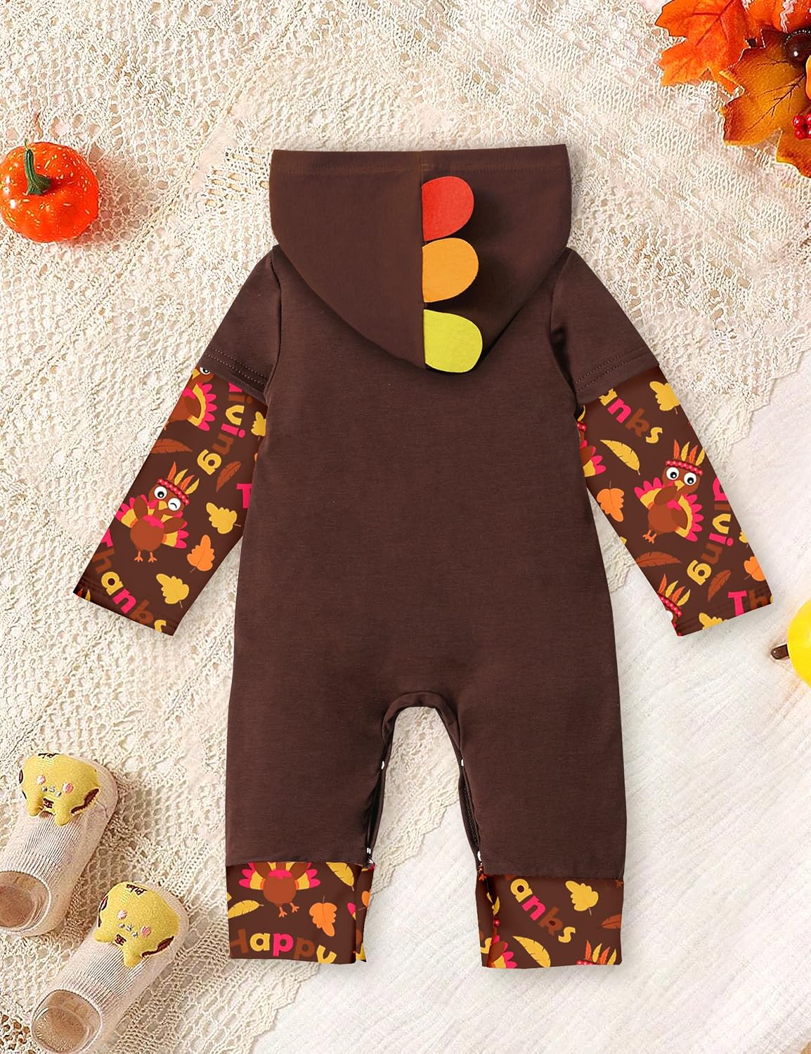 AGAPENG My First Thanksgiving Baby Boy Outfit Turkey One Piece Romper Long Sleeve Onesie Fall Winter Outfit with Cute Hat