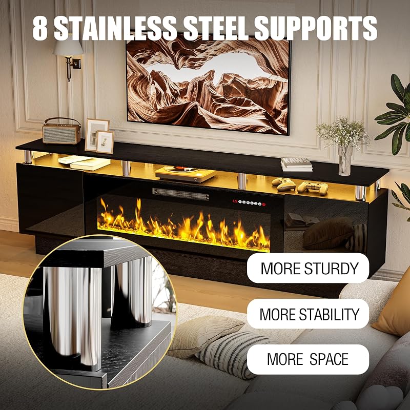 PRETZI 70" Modern Fireplace TV Stand with 40" Electric Fireplace image 4