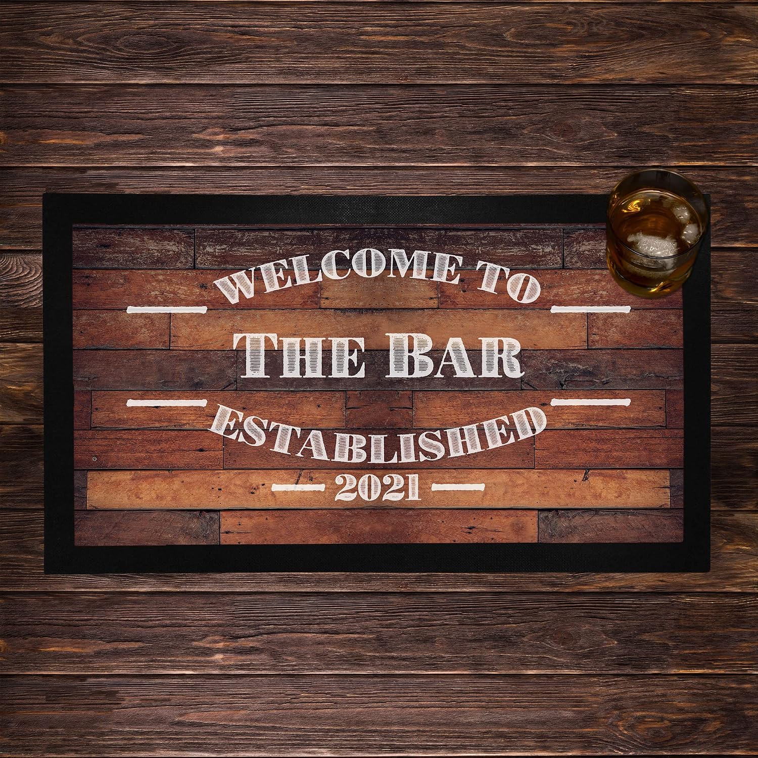 Personalized Bar Runner Mat - Novelty Beer Gifts for Home Bars - Add Your Text - Pallet Wood