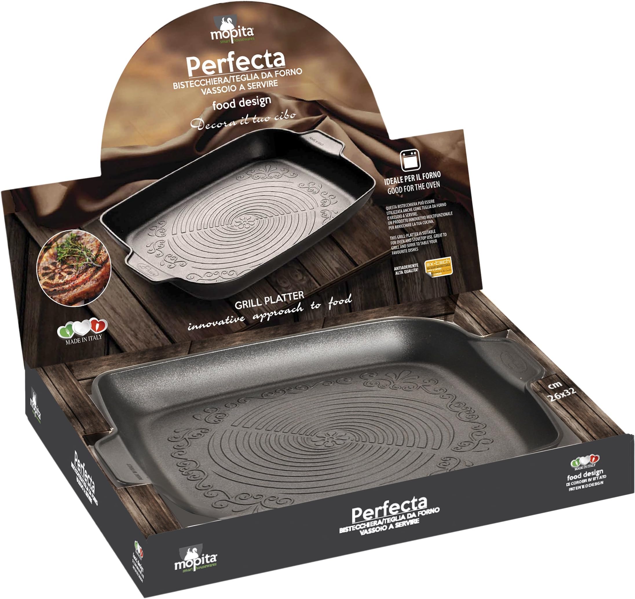 Mopita Perfecta 28cm x 28cm/11" x 11" Non-Stick Forged Aluminum Grill/Tray, Large, Grey
