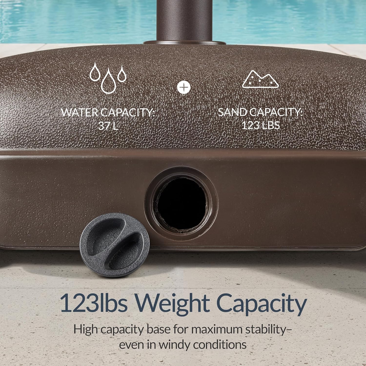 Best Choice Products 123lb Capacity Fillable Mobile Umbrella Base, Heavy Duty Market Stand for Patio, Deck, Poolside, Easy to move w/ 4 wheels - Dome Square Brown