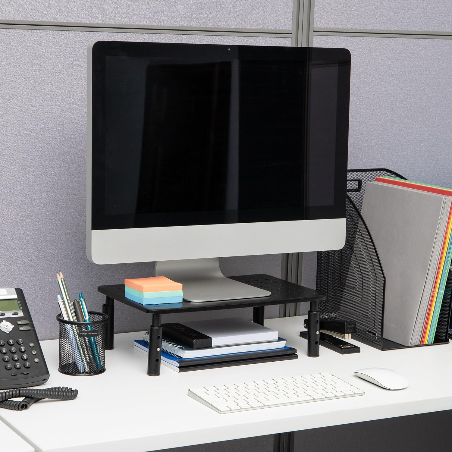 Mind Reader Monitor Stand, Height Adjustable, Ventilated Laptop Riser, Office, Metal, 36.8L x 23.5W x 14H cm, Black - Image 3