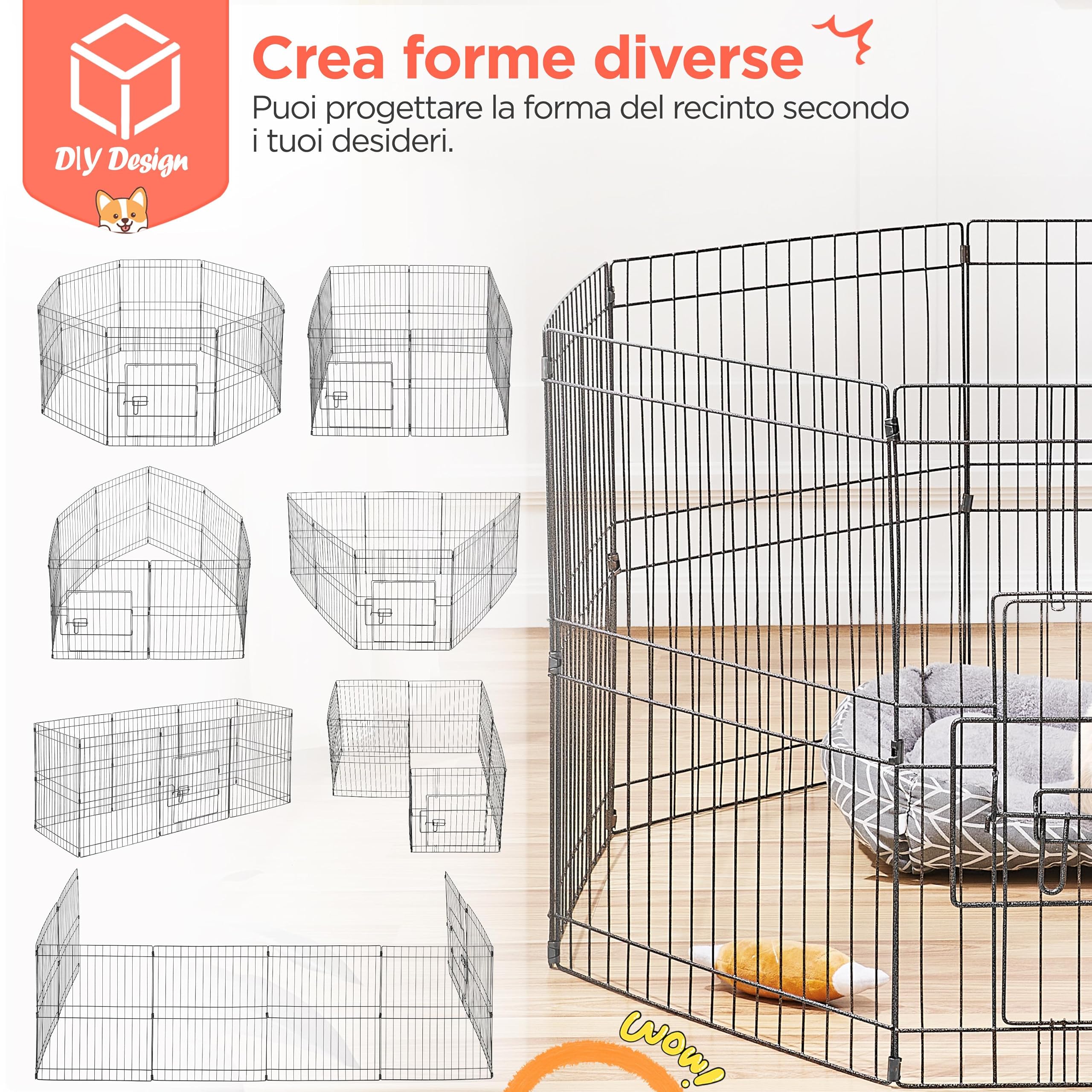 Yaheetech Parc pour Chien 8 Panneaux Cage pour Chiens Enclos Pliant Clôture Grille Chenil pour Chien en Métal Extérieur Interieur 61 x 52cm