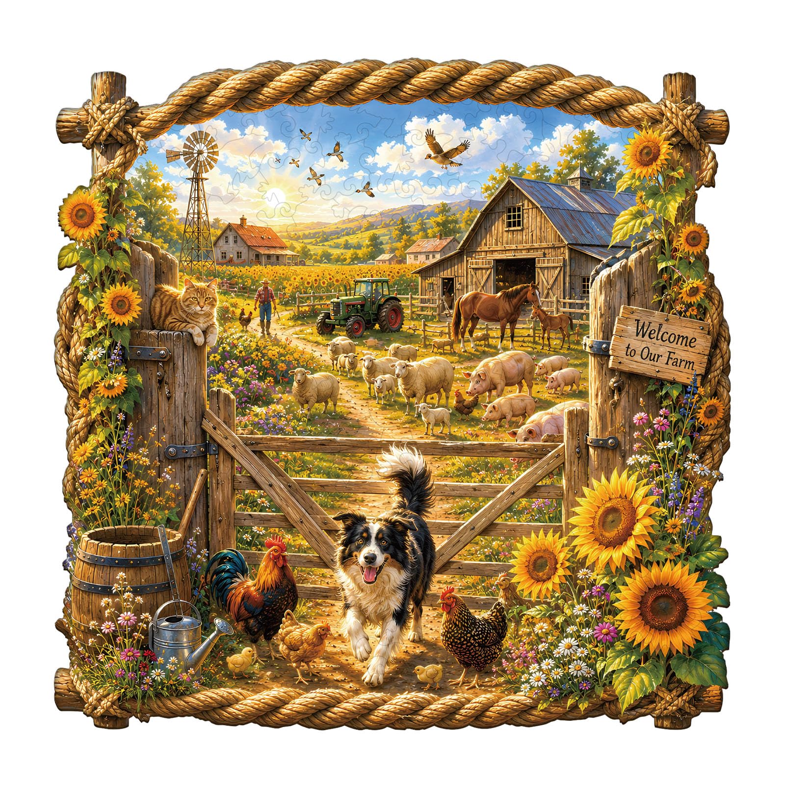 WOODBESTS Wooden Puzzles for Adults, Farm Welcome Wooden Puzzle, Irregular Unique Puzzles, Beautiful Gifts for Puzzle Lovers (13.4 * 13.3 in 300pcs)