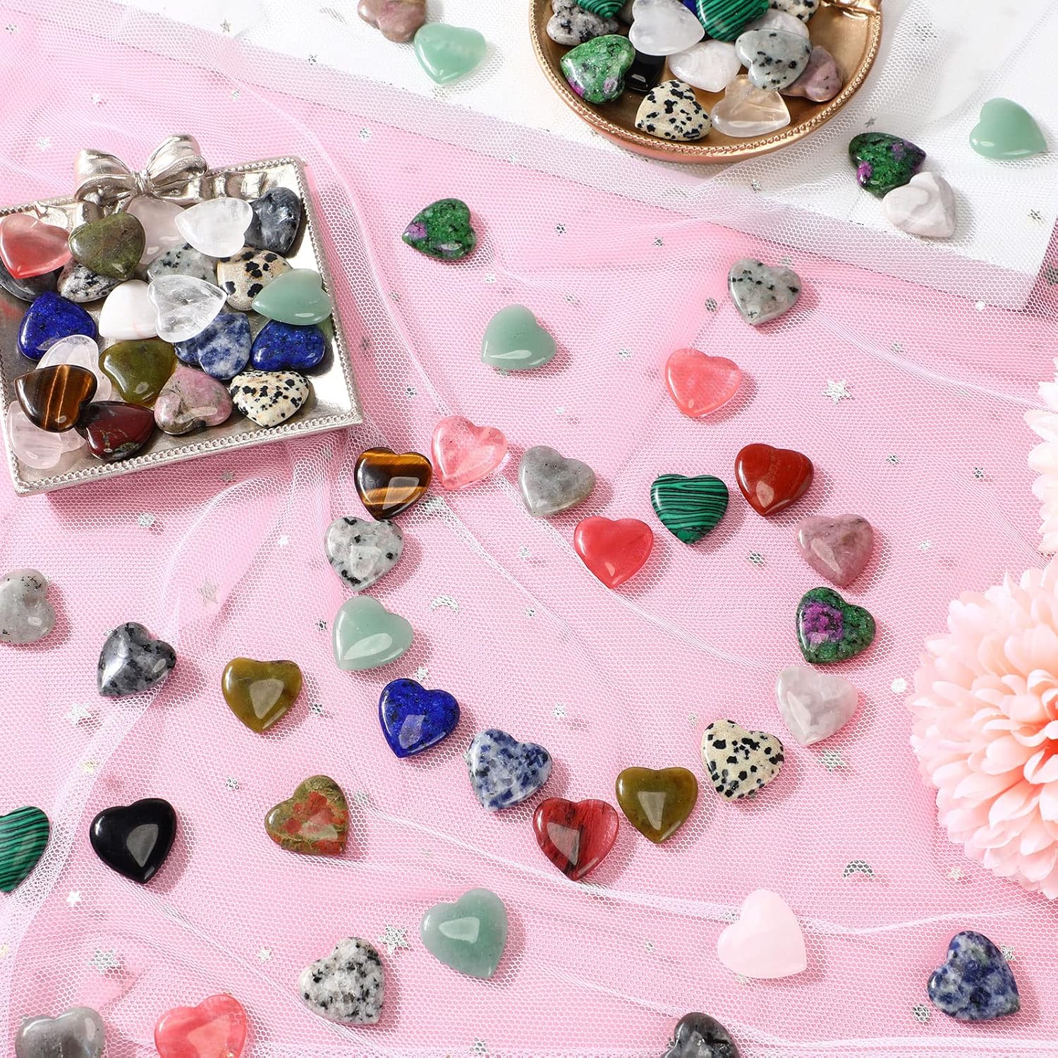 Nuenen 108 Pcs Worry Stones Natural Heart Gemstones Heart Shaped Healing Crystal Stones Bulks 0.8 Inch Heart Palm Pocket Carved Heart Stones Decor for Witchcraft Supplies (Elegant Style) : Home & Kitchen