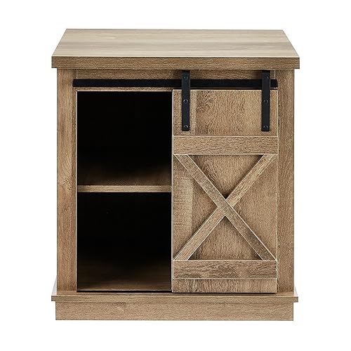Miniatura 4 de ROCKPOINT Mesa auxiliar deslizante con puerta deslizante de granero,Mesa de sofá de almacenamiento, roble oscuro