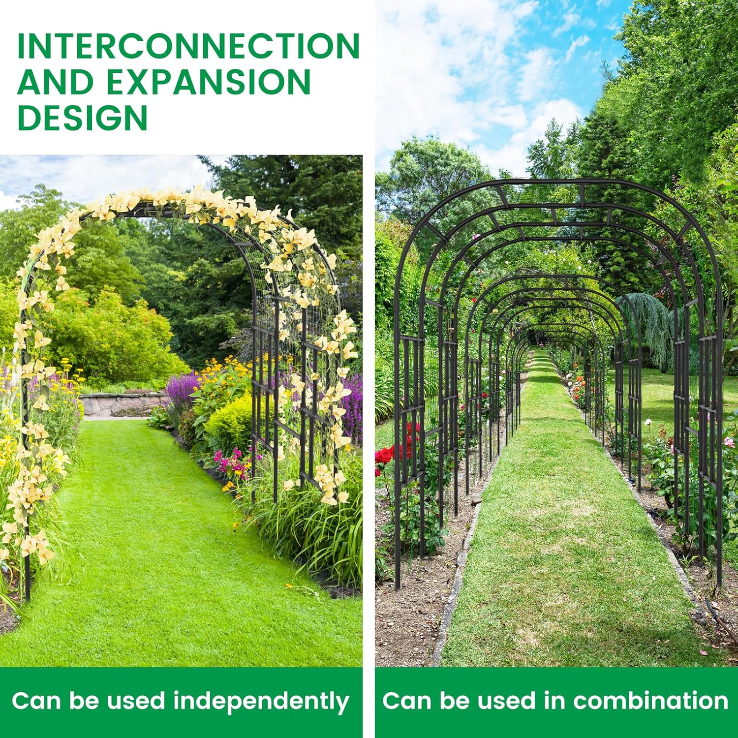 DoCred Garden Arch Trellis, 87in H x 118in L Large Garden Arch Arbor Trellis for Climbing Plants Outdoor Plant Support for Cucumber Grape Vine,Tall Metal Gardens Archway for Lawn Party Ceremony