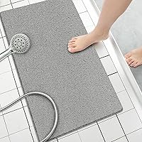 Non-Slip Loofah Shower Mat 32x17 Inch - Quick Dry PVC Bath Mat No Suction Cups for Textured Tubs, Grey