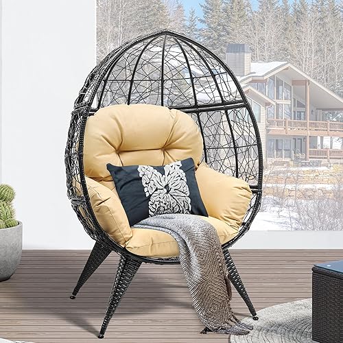 Miniatura 5 de YITAHOME Silla de huevos de mimbre para interiores y exteriores, tumbona grande de gran tamaño con cojín de soporte, silla de cesta de huevos de
