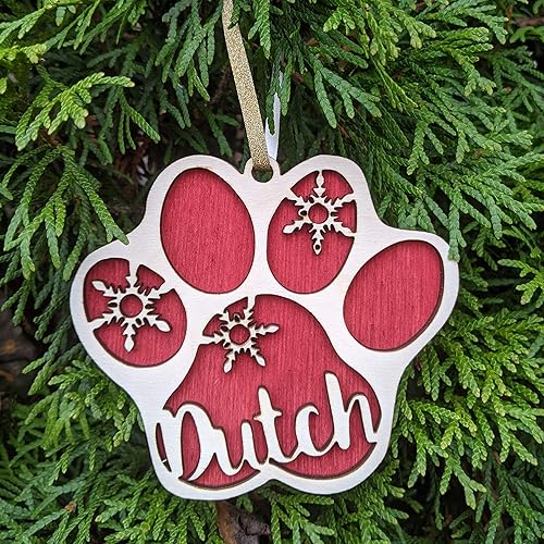 Miniatura 5 de Adorno de Navidad personalizado con estampado de patas, el nombre de tu mascota y colores a elegir, perro o gato