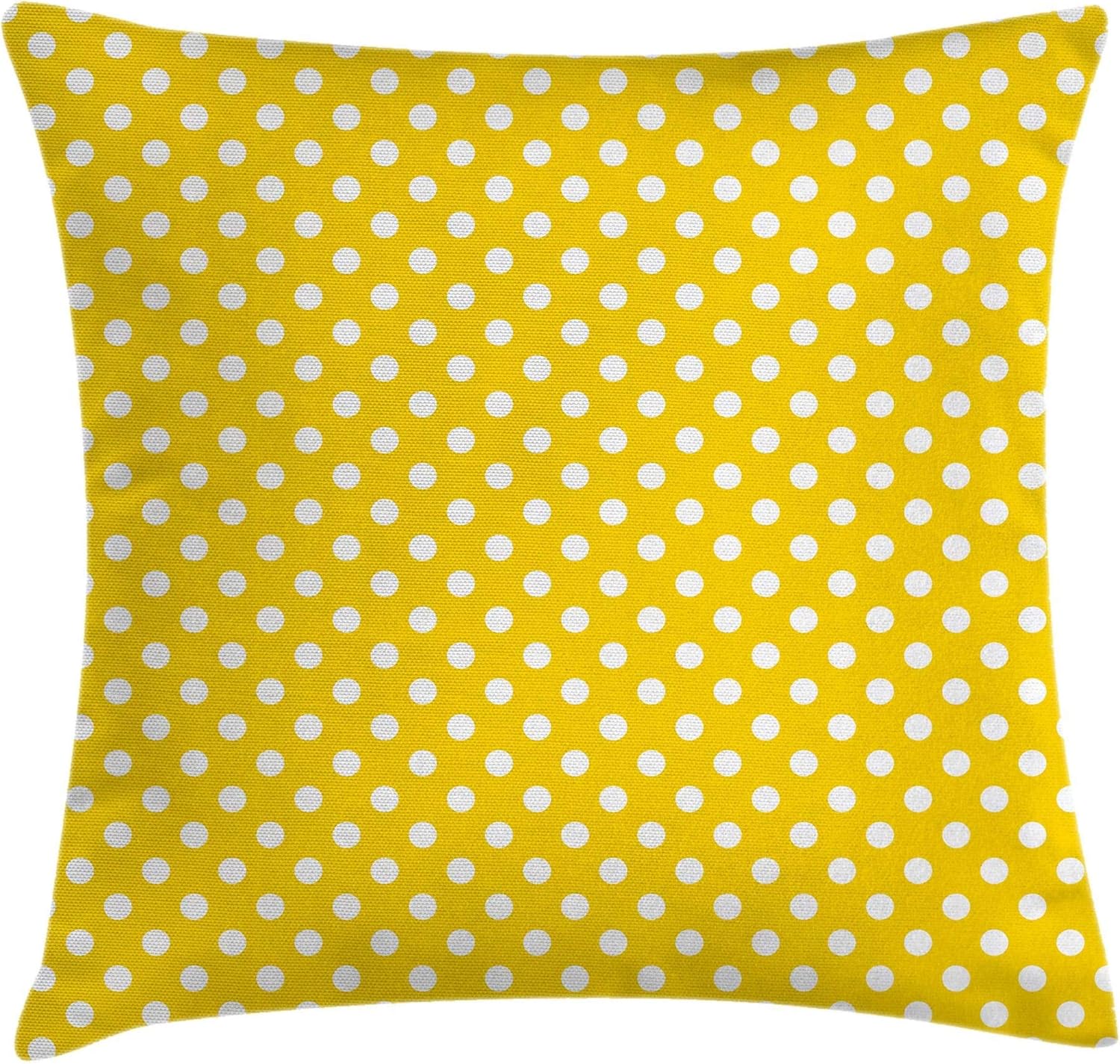 Ambesonne Yellow Throw Pillow Cushion Cover, Picnic Inspired 50s 60s 70s Themed Polka Dot Retro Spotted Pattern Print, Decorative Square Accent Pillow Case, 20" X 20", Yellow White