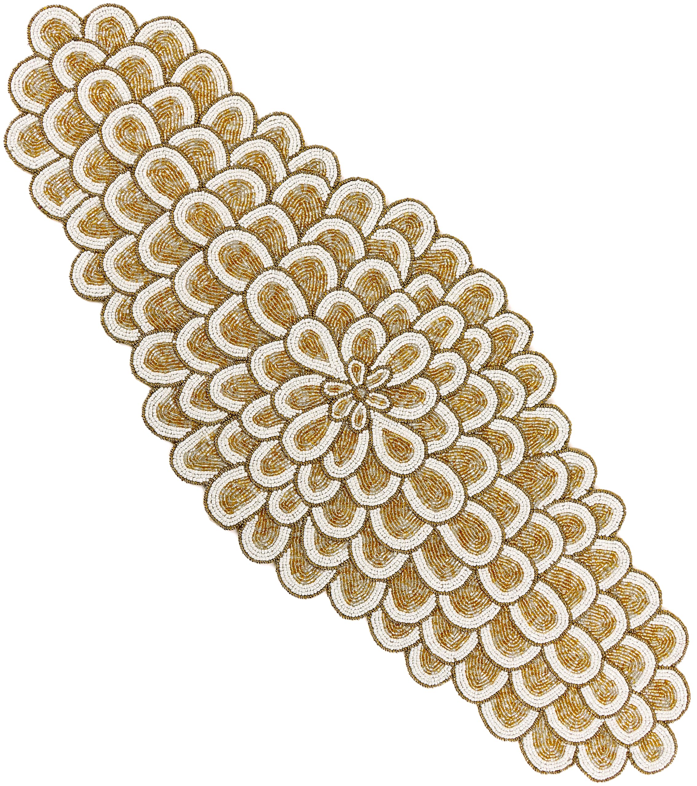 CLEENTABLE Gold White Beaded Table Runner