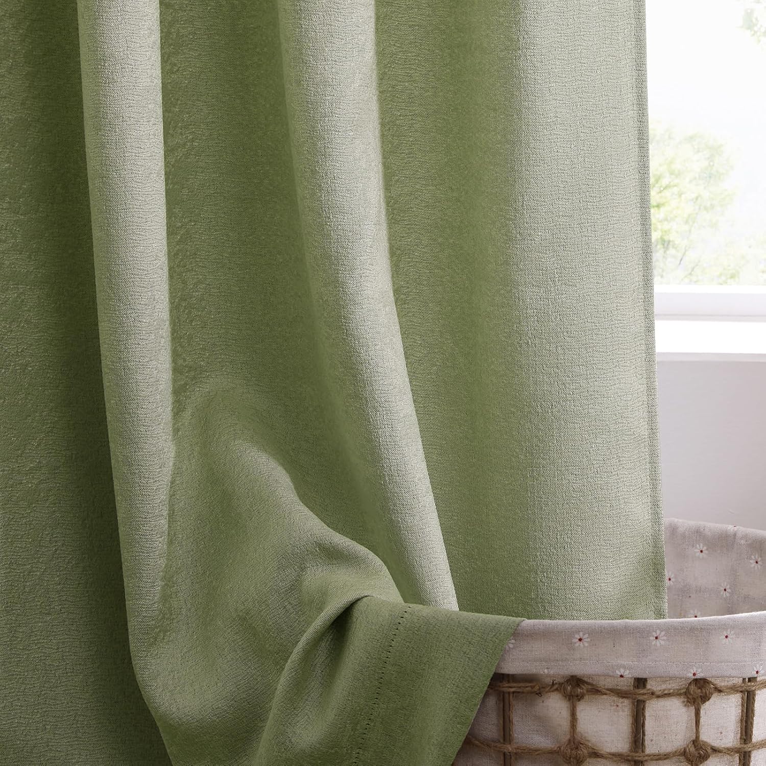 WRENSONGE Blackout Curtains for Bedroom, Sage Green Blackout Curtains 84 Inch Long for Living Room Windows Kitchen Room, Easy Rod Pocket Curtain Modern Room Darkening Curtains 2 Panels Set