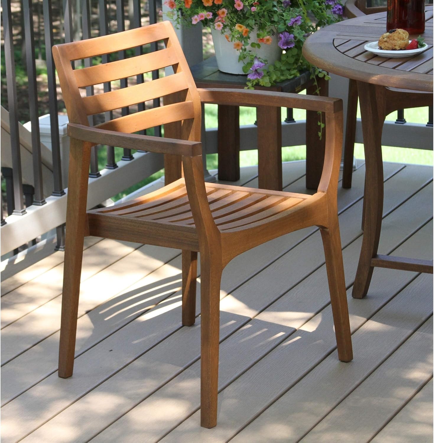 Eucalyptus Stacking Arm Chairs (Set of 4) Brown Traditional Stained