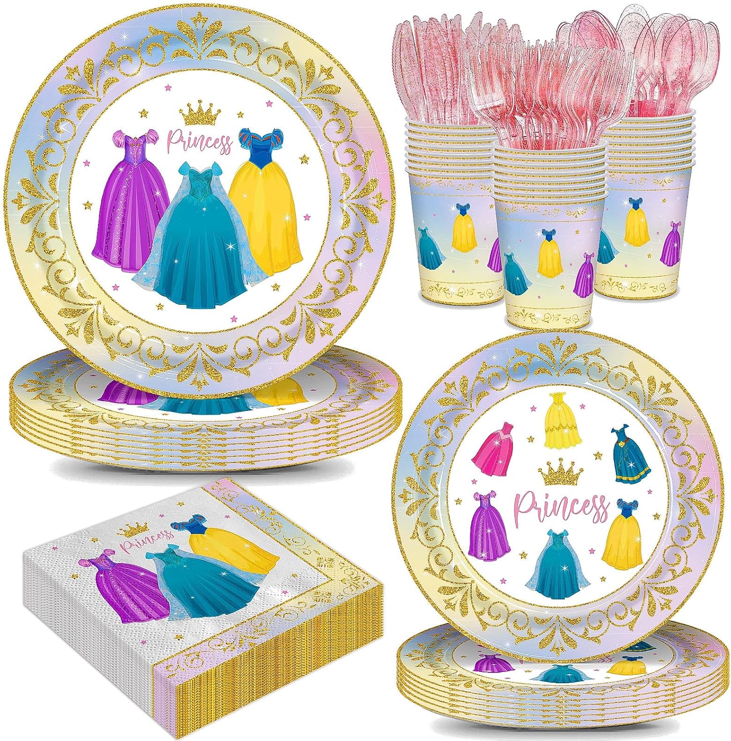 192pcs Dollhouse Birthday Party Decorations Plates Napkins Dollhouse Party Supplies Disposable Paper Cups Straws Cartoon Tableware Set for Kids Girls Birthday Decor 24 Guests