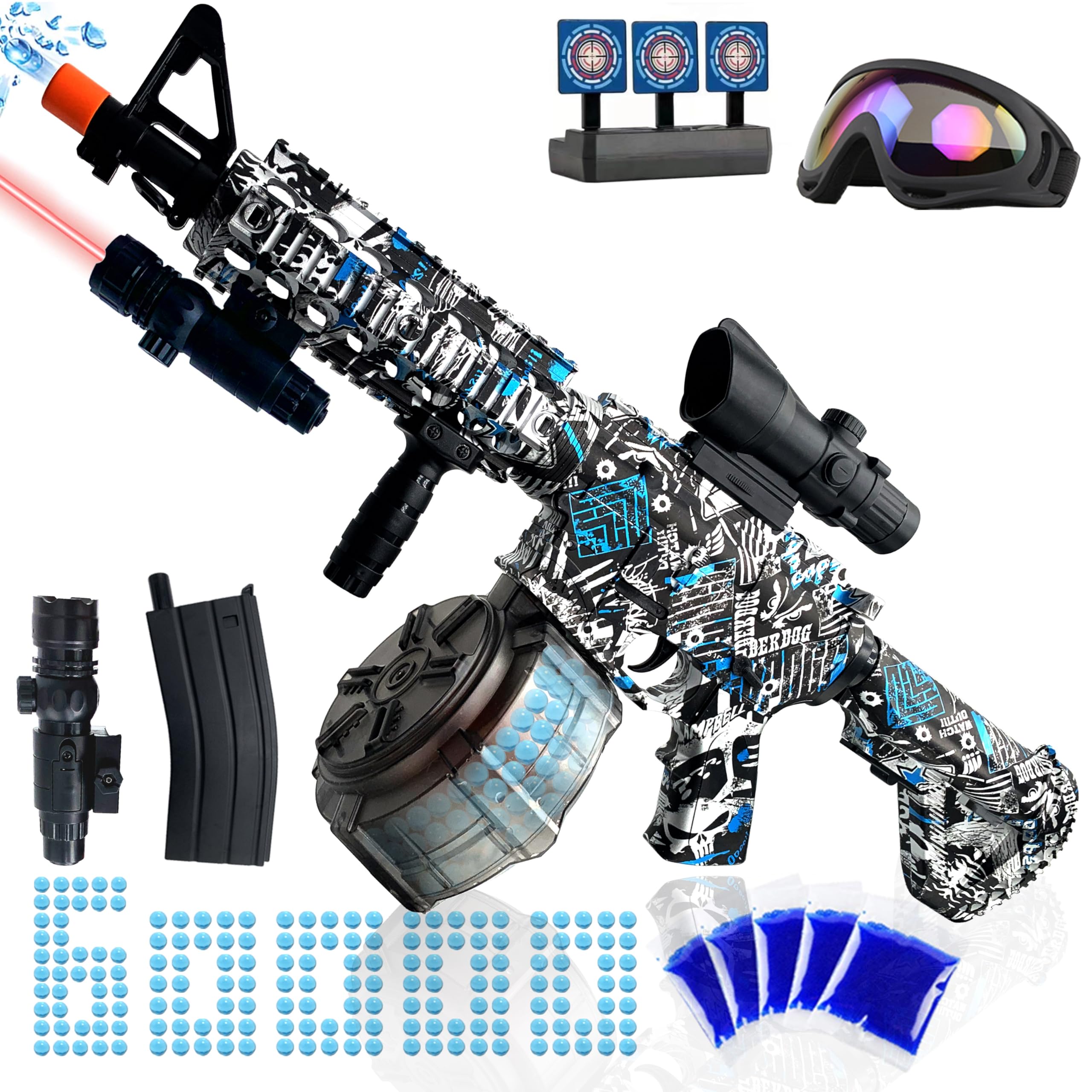 Large Gel Ball Blaster, Electric M416 Orby for Orbeez with Goggles & with Drum, Manual & Electric Dual Mode Splatter Ball Blaster, for Team Game - Ages 14 +